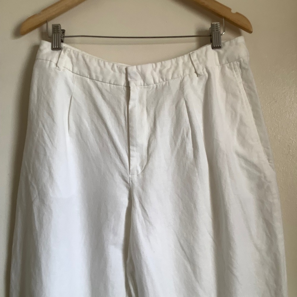J. Crew Womens White Linen Blend Wide Leg Pleated High Rise Pants Size 12 - Picture 3 of 12